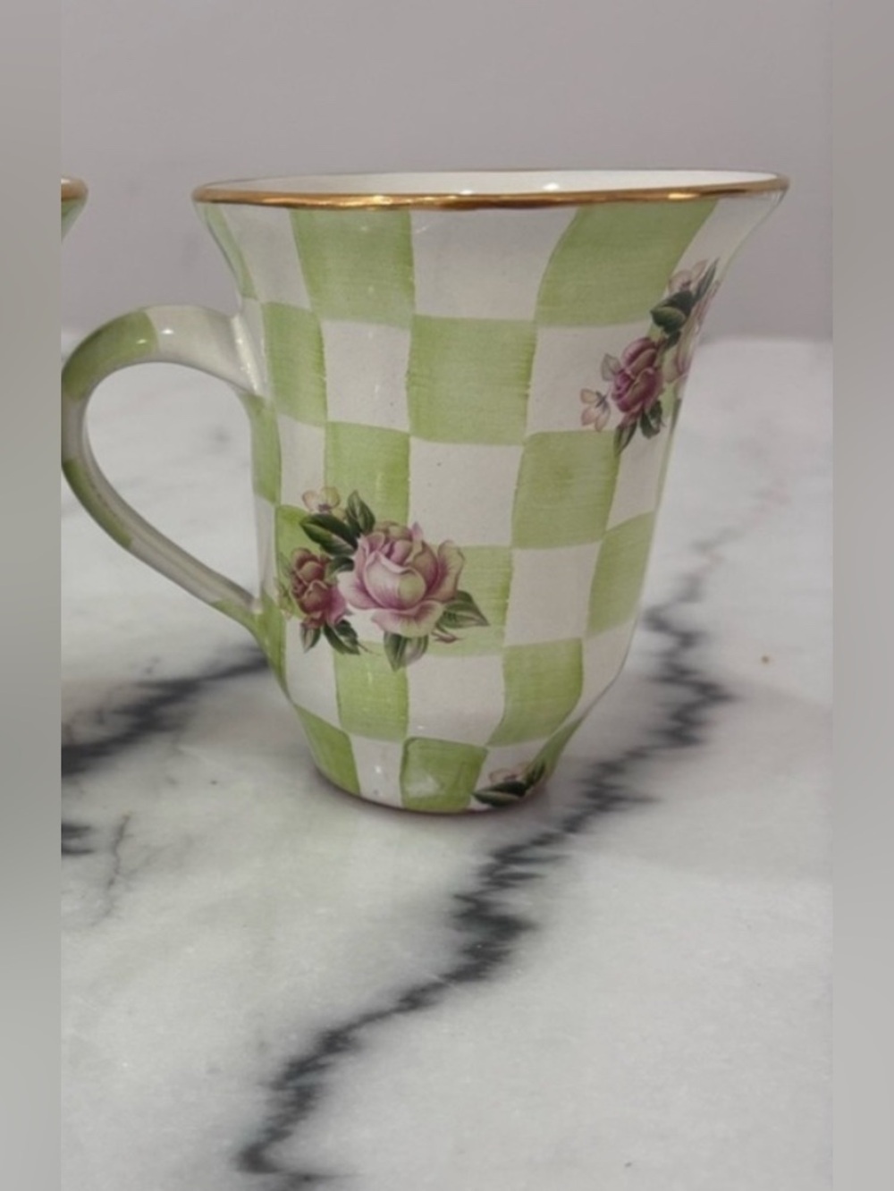 MacKenzie-Childs Honeymoon Checkered Mugs Sweet Pea